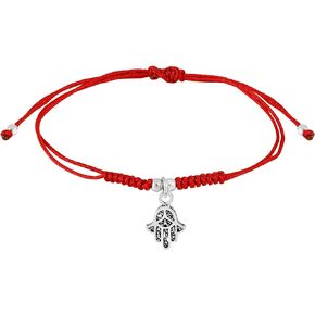 AeraVida Mini Hamsa Hand .925 Sterling Silver Charm on Red Cotton Rope Adjustable Bracelet | Red Hamsa Bracelet for Women