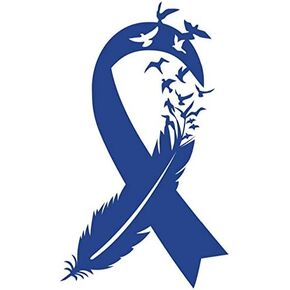Bird Feather Colorectal Cancer Ribbon Decal |Blue | Made in USA by Foxtail Decals | for Car Windows, Tablets, Laptops, Water Bottles, etc. | 2.6 x 4.5 inch
