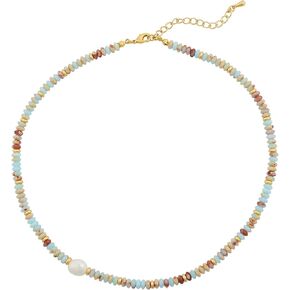 Multi-Colored Stone Beads Freshwater Pearls Strand Necklace for Women & Girls Bohemia Boho Gemstone Choker