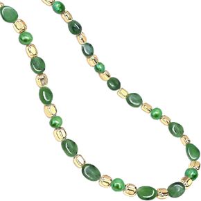 Labradorite Beaded Necklaces for Women,Grey Pearl BOHO Bead Choker Necklace,Gemstone Strand Necklace 18K Gold Plated Stone Jewelry 18inch