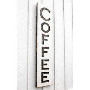 COFFEE Sign Vertical - Carved in a 40" x 10" Solid Wood Board | Rustic Distressed | Farmhouse Style | Handmade in NC