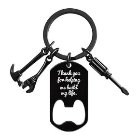 Personalized Fathers Day Dad Gifts from Daughter Son,Cool Dad Keychain for Men,Funny Keychain with Bottle Opener,Hammer,Screwdriver and Wrench (silver)