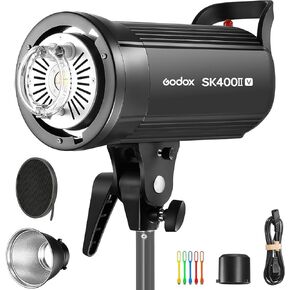 Godox SK400II-V SK400IIV 400Ws Photo Studio Strobe Flash Monolight Light with Reflector&60°Grid Kit, Bowens Mount, 10W LED Modeling Lamp for Studio, Shooting, Location, Portrait Photography 110~120V