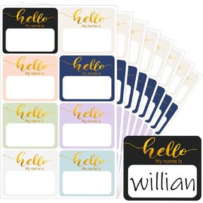 320 Pcs Name Tags Stickers, Hello My Name is Name Stickers, Sticky Name Tags 2.5" x 3" Gold Foil Name Tag Stickers for Clothes, Party Family, Wedding Name Labels, Holiday NameTags