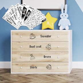 Spakon 9 Sheets Dresser Clothing Labels Removable Drawer Clothes Design Decals Wardrobe Decorative Bedroom Clothes Drawer Stickers for Organizing Decoration