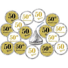 50th Anniversary Kisses Stickers, (Set of 216) Chocolate Drops Labels Stickers for 50th Wedding Anniversary, Party Favors Decor for Kisses. Made in USA