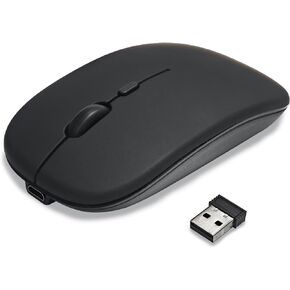 Slim Bluetooth Mouse, USB Wireless Mouse with 2.4GHz Nano Receiver, Portable Small Mouse Compatible with iPad, Tablet, Computer, Laptop, Silent Mice with 3 Adjustable DPI, Black