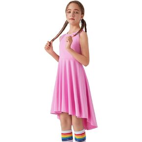Quedoris Girls High Low Dress Crewneck Casual Party Athletic Dress for 6-14 Years