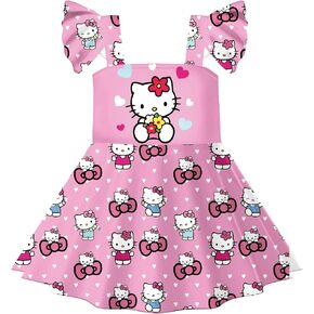 MaxTed Girls Adorable Dress Cartoon Kitty Dresses for Kids Girls Casual Home Wear for 4-12 Years