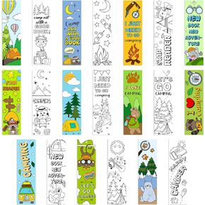 ANGOLIO 123Pcs Camping Color Your Own Bookmarks for Kids Funny Camping Tent Jungle Animals Campfire DIY Coloring Blank Book Markers for Teachers Students Classrooms Arts & Crafts Party Rewards