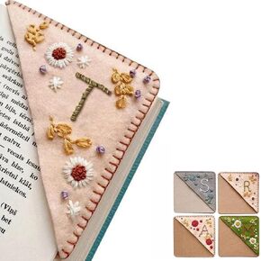 Personalized Hand Embroidered Corner Bookmark 26 Letters Felt Triangle Corner Page Bookmark Handmade Stitched Book Marker Cute Flower Bookmarks for Book Reading Lovers Meaningful Gift (J, Summer)