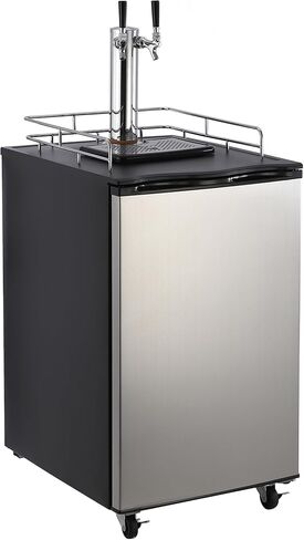 Beer Kegerator, Dual Tap Draft Beer Dispenser, Full Size Stainless Steel Keg Refrigerator With Drip Tray & Rail, 170L in Saudi Arabia
