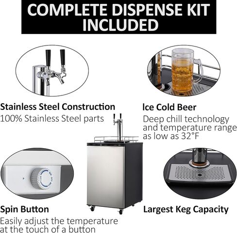 Beer Kegerator, Dual Tap Draft Beer Dispenser, Full Size Stainless Steel Keg Refrigerator With Drip Tray & Rail, 170L in Saudi Arabia