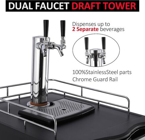 Beer Kegerator, Dual Tap Draft Beer Dispenser, Full Size Stainless Steel Keg Refrigerator With Drip Tray & Rail, 170L in Saudi Arabia