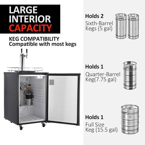 Beer Kegerator, Dual Tap Draft Beer Dispenser, Full Size Stainless Steel Keg Refrigerator With Drip Tray & Rail, 170L in Saudi Arabia