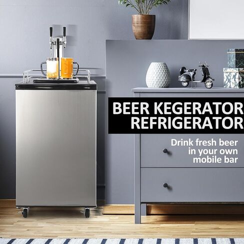 Beer Kegerator, Dual Tap Draft Beer Dispenser, Full Size Stainless Steel Keg Refrigerator With Drip Tray & Rail, 170L in Saudi Arabia