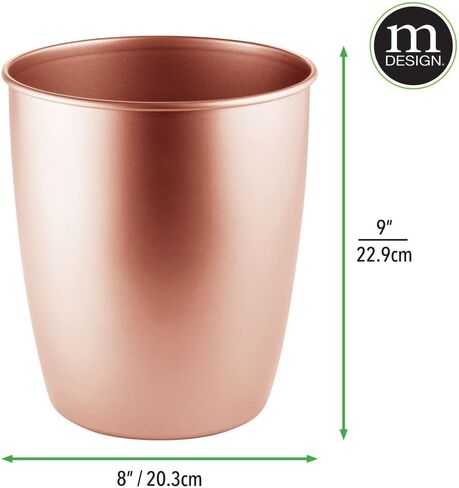 mDesign Small Steel Round Trash Can Bucket - 1.5 Gallon Wastebasket, Garbage Container Bin for Bathroom, Powder Room, Bedroom, Kitchen, Home Office - Hamill Collection - Rose Gold in Saudi Arabia