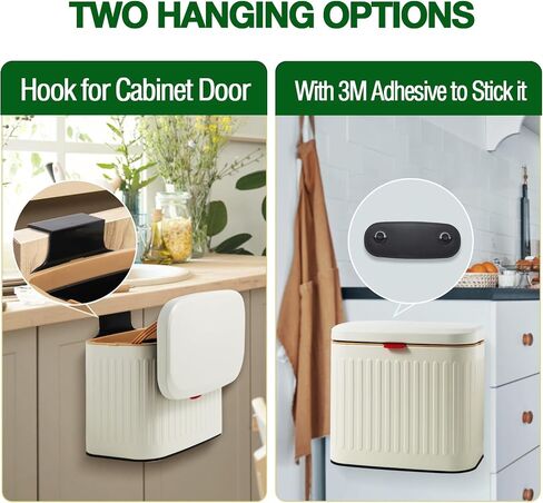 Kitchen Trash Can with Lid, Detachable Compost Bin Stainless Steel Trash Can Small Compost Bin Countertop Wall-Mount Kitchen Food Waste Bin Hanging Garbage Can for Cabinet, Under Sink, Bathroom in Saudi Arabia