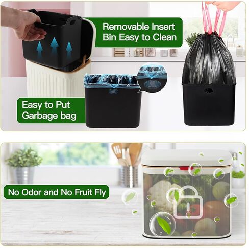 Kitchen Trash Can with Lid, Detachable Compost Bin Stainless Steel Trash Can Small Compost Bin Countertop Wall-Mount Kitchen Food Waste Bin Hanging Garbage Can for Cabinet, Under Sink, Bathroom in Saudi Arabia