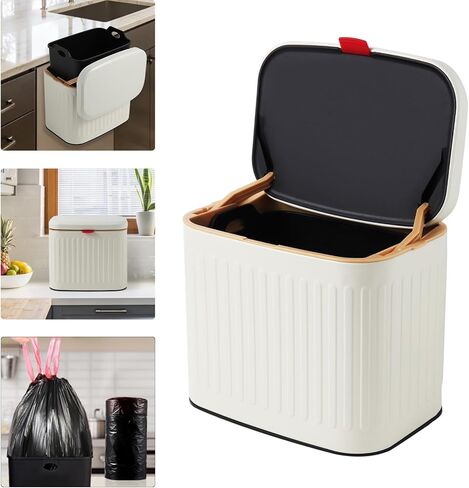 Kitchen Trash Can with Lid, Detachable Compost Bin Stainless Steel Trash Can Small Compost Bin Countertop Wall-Mount Kitchen Food Waste Bin Hanging Garbage Can for Cabinet, Under Sink, Bathroom in Saudi Arabia
