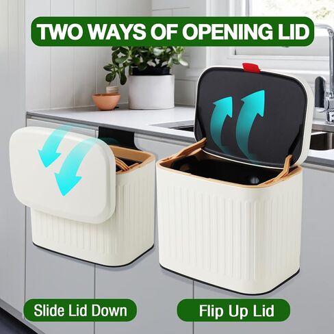 Kitchen Trash Can with Lid, Detachable Compost Bin Stainless Steel Trash Can Small Compost Bin Countertop Wall-Mount Kitchen Food Waste Bin Hanging Garbage Can for Cabinet, Under Sink, Bathroom in Saudi Arabia