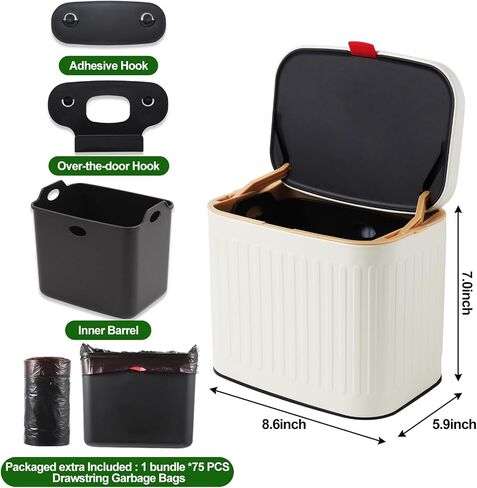 Kitchen Trash Can with Lid, Detachable Compost Bin Stainless Steel Trash Can Small Compost Bin Countertop Wall-Mount Kitchen Food Waste Bin Hanging Garbage Can for Cabinet, Under Sink, Bathroom in Saudi Arabia