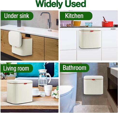 Kitchen Trash Can with Lid, Detachable Compost Bin Stainless Steel Trash Can Small Compost Bin Countertop Wall-Mount Kitchen Food Waste Bin Hanging Garbage Can for Cabinet, Under Sink, Bathroom in Saudi Arabia