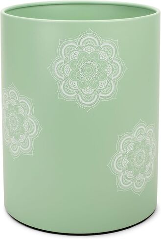 Round 9.5 x 8 Iron Metal Bathroom Trash Can Wastebasket Home Office Bedroom Fits 2.25 Gallon Trash Bag Liner, Floral in Saudi Arabia