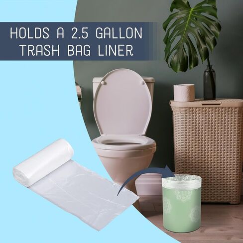 Round 9.5 x 8 Iron Metal Bathroom Trash Can Wastebasket Home Office Bedroom Fits 2.25 Gallon Trash Bag Liner, Floral in Saudi Arabia