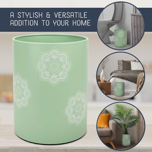 Round 9.5 x 8 Iron Metal Bathroom Trash Can Wastebasket Home Office Bedroom Fits 2.25 Gallon Trash Bag Liner, Floral in Saudi Arabia