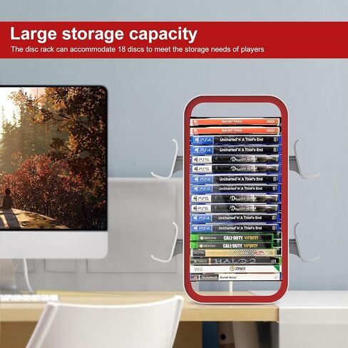 wigmoa Game Storage Tower【15.8INCH】 Compatible with PS5/ Xbox Series S & X/Switch, Universal Video Games Discs Organizers 18 PCS with 4 Controllers Holder, Game Disk Rack Shelf. OYO-1 (White/Blue) in Kuwait