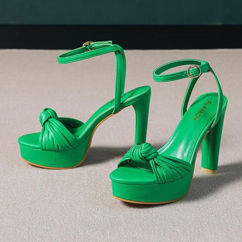 Amoji Women's 4 Inch Platform Heels With Ankle Strap - Chunky Dressy Sandals for Women FZ319 in Saudi Arabia