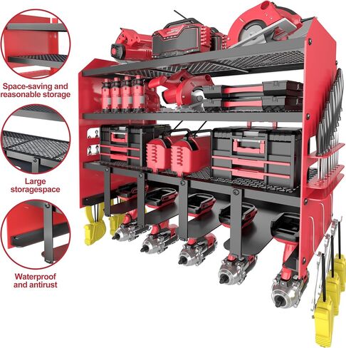 Power Tool Organizer Wall Mount, Cordless Drill Holder Tool Storage Rack, Heavy Duty Metal Tool Shelf 4-Tier for Garage, Workshop, Shed, Best Gifts for Men, Dad, Husband in Saudi Arabia