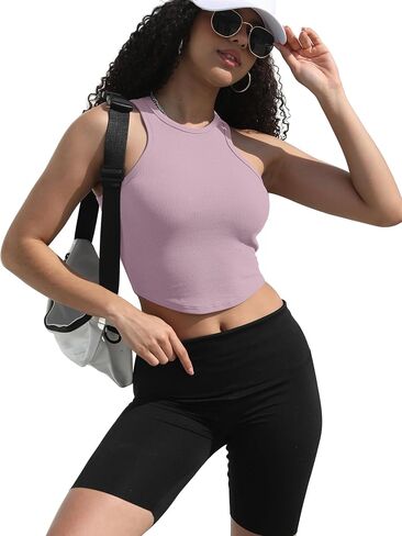 SAMPEEL Womens Sleeveless High Neck Crop Tops Racerback Workout Tank Top Summer Clothes in Saudi Arabia
