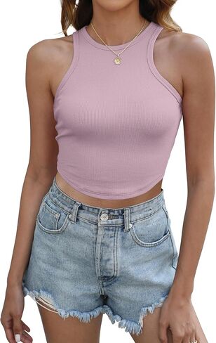 SAMPEEL Womens Sleeveless High Neck Crop Tops Racerback Workout Tank Top Summer Clothes in Saudi Arabia