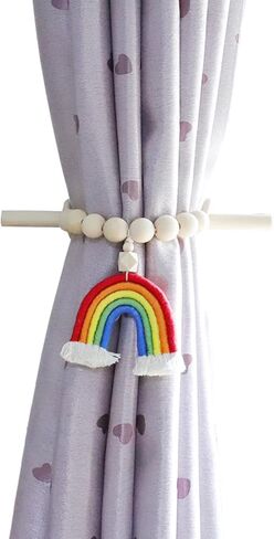 Rainbow Tassel Wooden Beads Curtain Tieback Bohemian Handmade Curtain Rope Tie Curtain Holders for Wall Black in Saudi Arabia