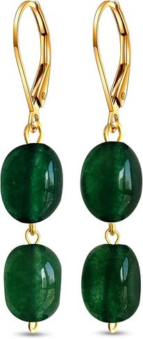 Natural Two Irregular Dongling Jade Stone Drop Earrings,14K Gold Plated Dainty Gemstone Dangle Earrings,Genuine Aventurine Quartz Crystal Statement Earrings for Women (A03_Dongling Jade) in Saudi Arabia