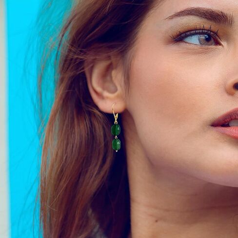Natural Two Irregular Dongling Jade Stone Drop Earrings,14K Gold Plated Dainty Gemstone Dangle Earrings,Genuine Aventurine Quartz Crystal Statement Earrings for Women (A03_Dongling Jade) in Saudi Arabia
