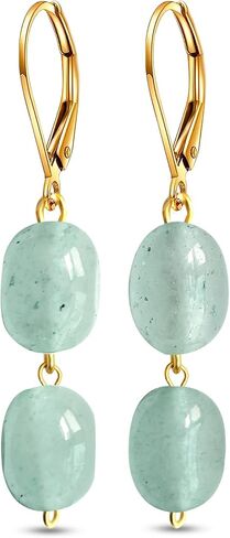 Natural Two Irregular Dongling Jade Stone Drop Earrings,14K Gold Plated Dainty Gemstone Dangle Earrings,Genuine Aventurine Quartz Crystal Statement Earrings for Women (A03_Dongling Jade) in Saudi Arabia