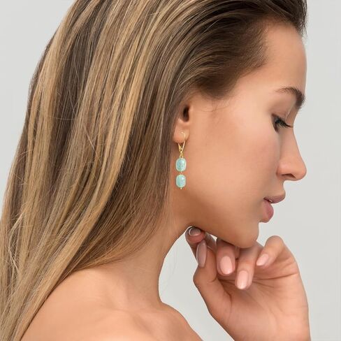 Natural Two Irregular Dongling Jade Stone Drop Earrings,14K Gold Plated Dainty Gemstone Dangle Earrings,Genuine Aventurine Quartz Crystal Statement Earrings for Women (A03_Dongling Jade) in Saudi Arabia