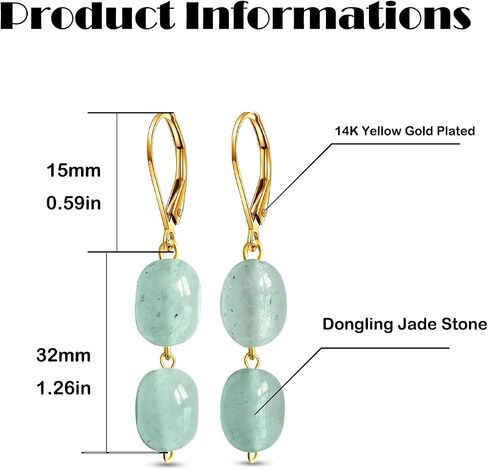Natural Two Irregular Dongling Jade Stone Drop Earrings,14K Gold Plated Dainty Gemstone Dangle Earrings,Genuine Aventurine Quartz Crystal Statement Earrings for Women (A03_Dongling Jade) in Saudi Arabia