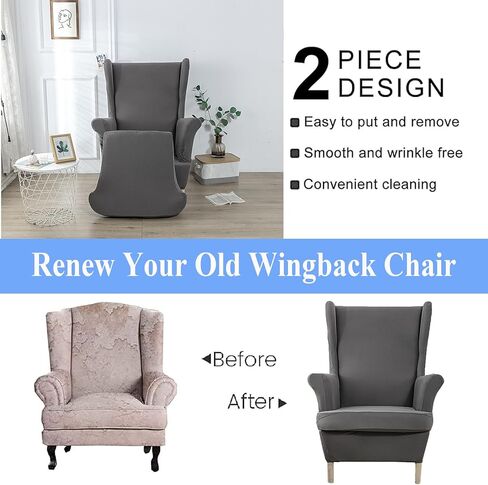 Wingback Chair Slipcovers 2 Pieces Stretch Spandex Sofa Armchair Cover with Elastic Bottom for Living Room Bedroom in Saudi Arabia