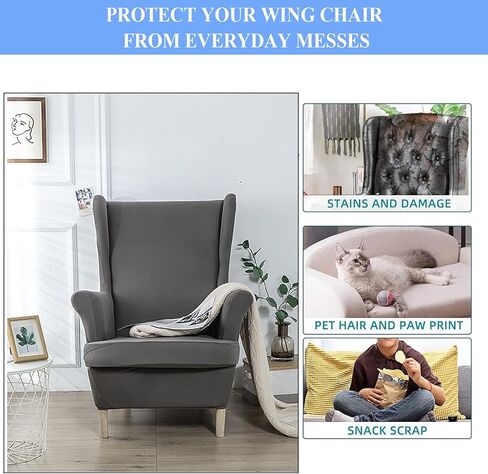 Wingback Chair Slipcovers 2 Pieces Stretch Spandex Sofa Armchair Cover with Elastic Bottom for Living Room Bedroom in Saudi Arabia