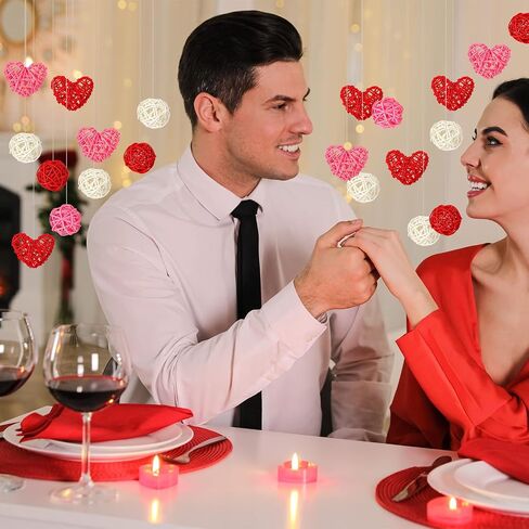 24 Pieces Valentine's Day Wicker Rattan Balls Include 12 Pieces Heart Shaped Rattan and 12 Pieces Wicker Rattan Balls for Valentine's Day Decoration Crafts Christmas Tree Hanging, Pink, Red, White in Saudi Arabia