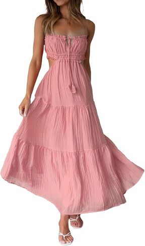 Women Sexy Spaghetti Strap Low Cut Dress Y2k Bodycon Long Dress Sleeveless Backless Maxi Dress Going Out Dress Party Clubwear in Saudi Arabia