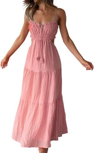 Women Sexy Spaghetti Strap Low Cut Dress Y2k Bodycon Long Dress Sleeveless Backless Maxi Dress Going Out Dress Party Clubwear in Saudi Arabia