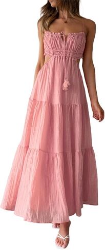 Women Sexy Spaghetti Strap Low Cut Dress Y2k Bodycon Long Dress Sleeveless Backless Maxi Dress Going Out Dress Party Clubwear in Saudi Arabia