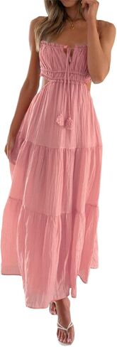 Women Sexy Spaghetti Strap Low Cut Dress Y2k Bodycon Long Dress Sleeveless Backless Maxi Dress Going Out Dress Party Clubwear in Saudi Arabia