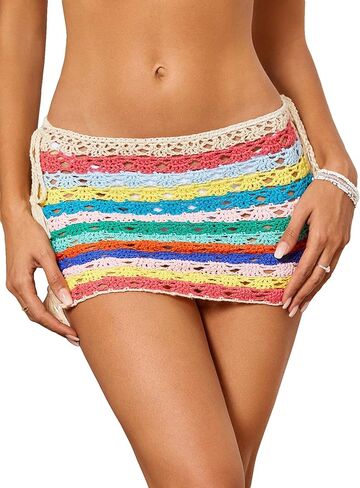 COZYEASE Women's Crochet Bathing Suit Cover Up Skirt Tie Side Hollow Out Swimsuit Coverup Mini Skirt Swimwear Beach Outfits in Saudi Arabia