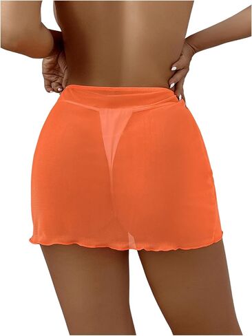 Verdusa Women's Drawstring Front Sheer Mesh Swimsuit Bikini Cover Up Skirt in Saudi Arabia